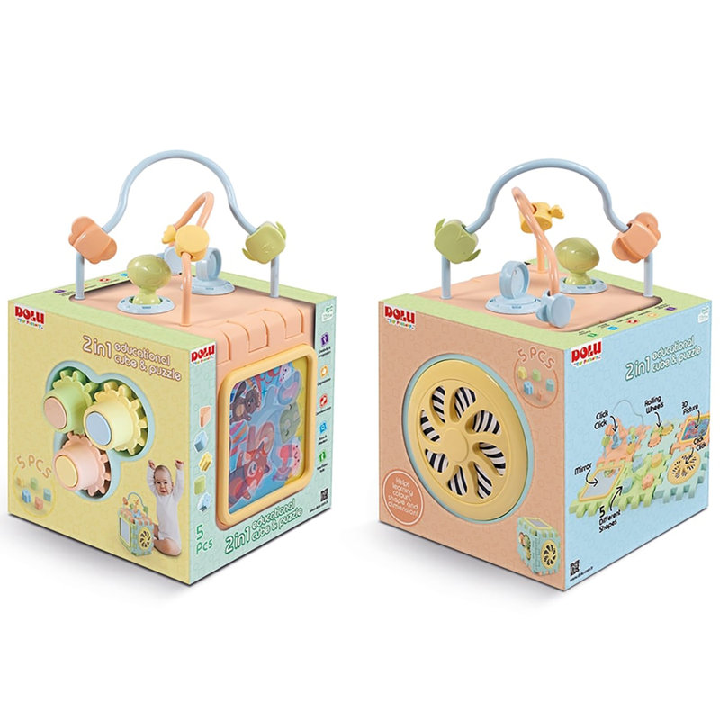 Dolu: Cube éducatif et casse-tête 2 en 1 - Jouet d'activité Turn-Twist-Spin, se déplie à plat, formes de blocs-couleurs-dimensions, enfants en bas âge 12 mois et plus