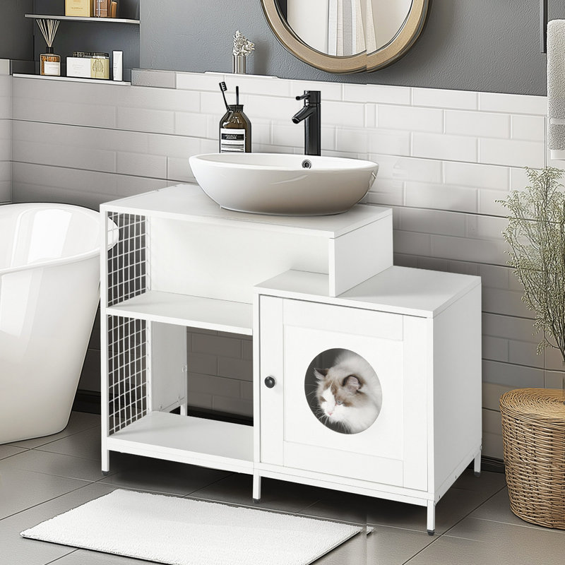 Cachette de litière pour salle de bain avec cloison