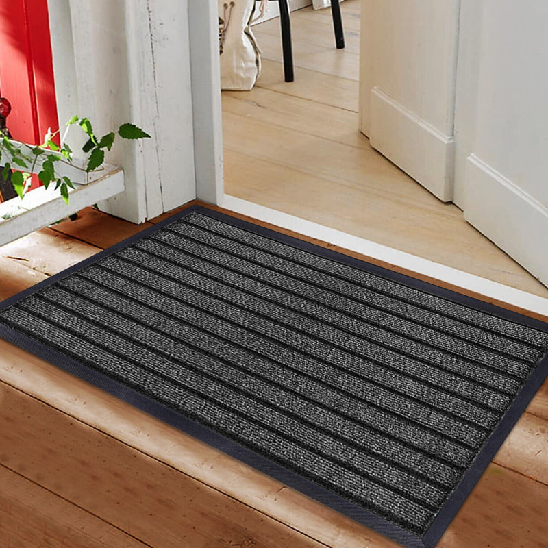 Nakale Striped Indoor / Outdoor Doormat, Grey, Rectangle W45 x L75 cm