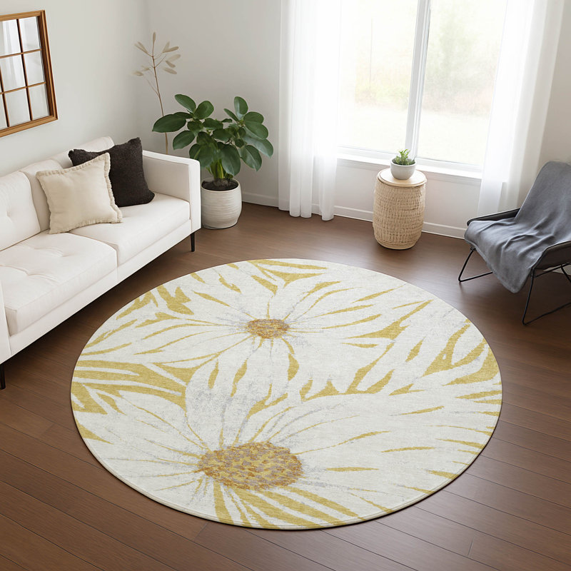 Machine Washable Indoor/Outdoor Oliveras ACN2263 Floral Rug, Round 8'
