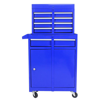 Tool Cabinet For Workshop With Detachable Top & 15Kg Drawer Capacity - Blue Metal Storage Garage Sliding Drawers Hook Holes