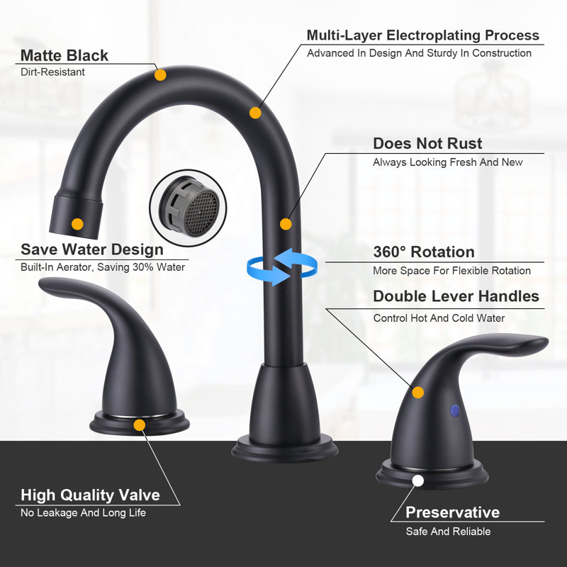 8 in. Widespread Bathroom Sink Faucet with Pop Up Drain, Black