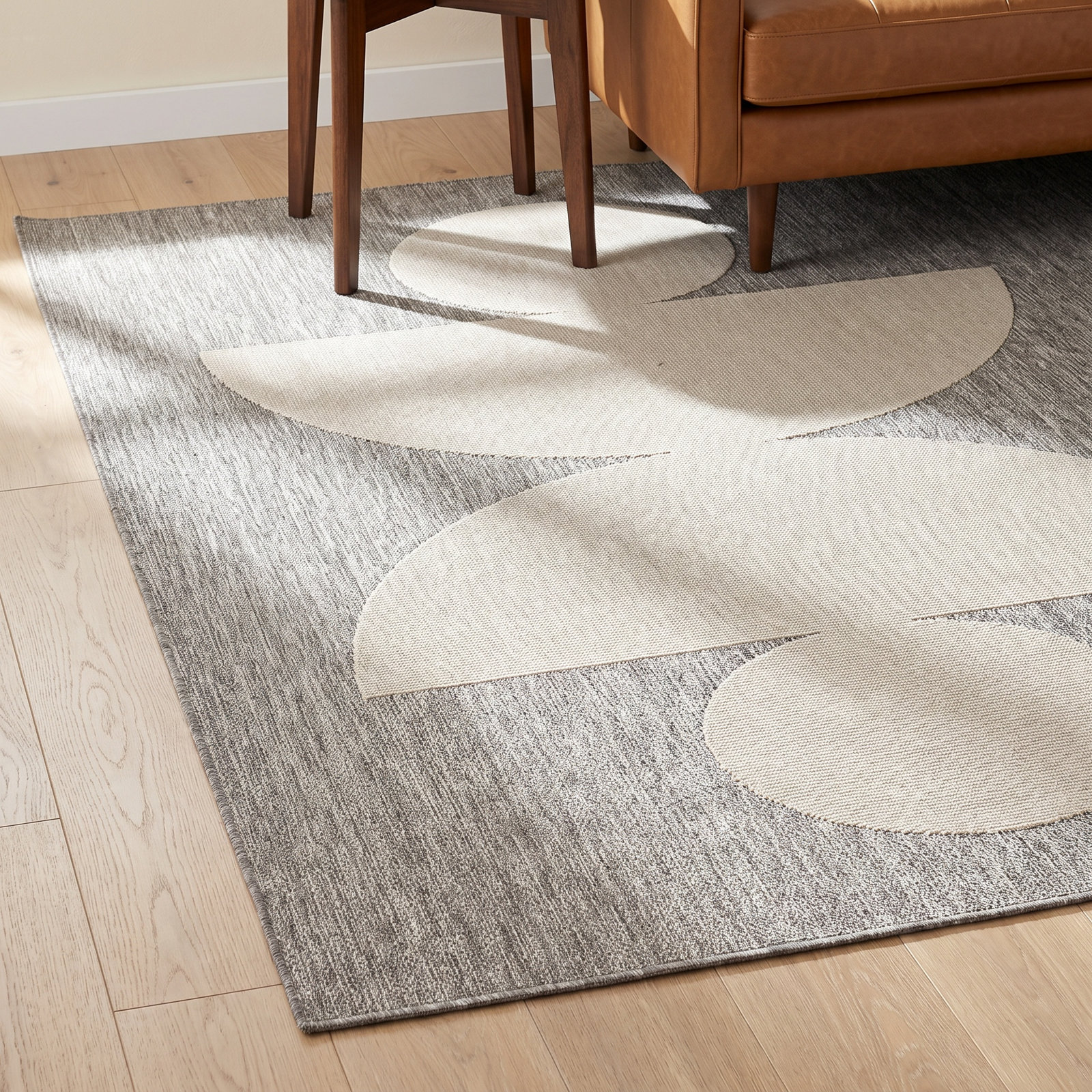 Aseelah Gray Ivory Geometric Outdoor Rug, Rectangle 9'3" x 12'6"
