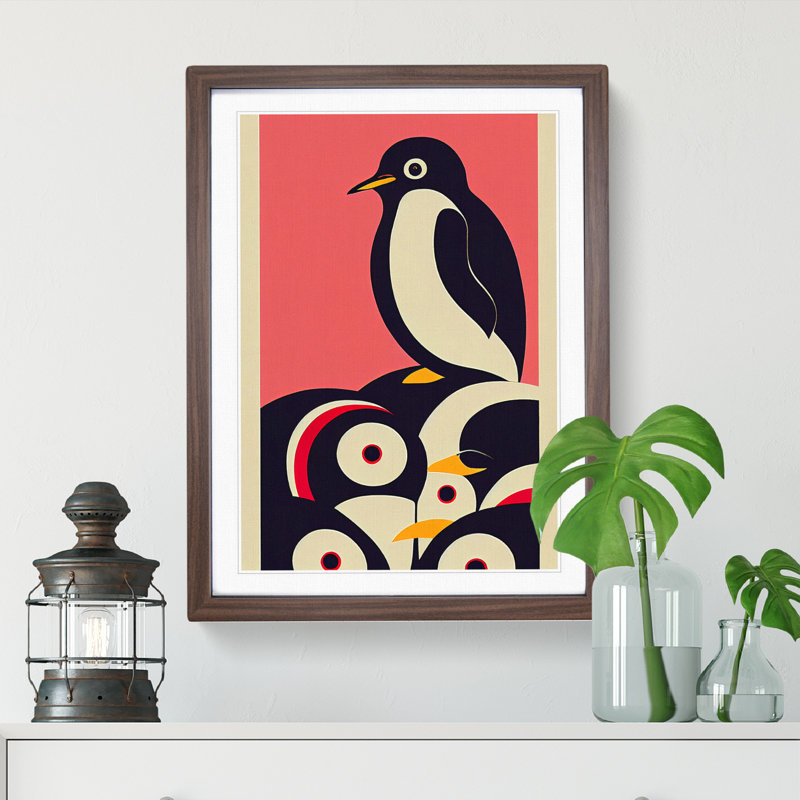 Modern Abstract Penguin No.7 - Framed Print, 46cm H x 34cm W x 2cm D, Walnut
