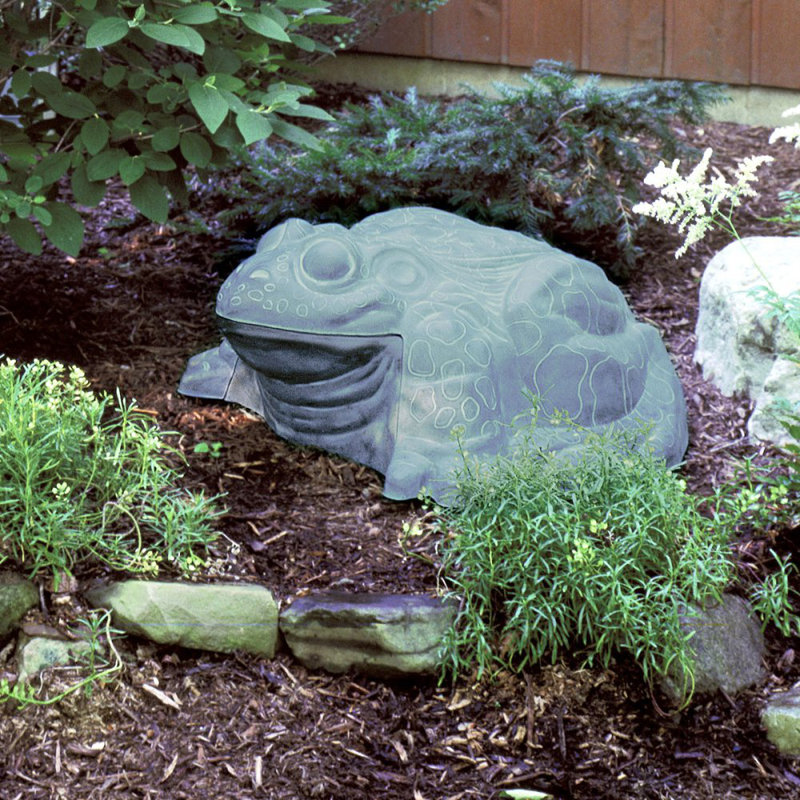 Patina Green Resin Frog Garden Hose Hider with Reel