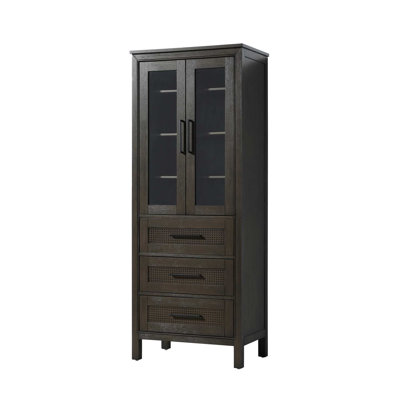 28 Inch Bath Storage Glass Cabinet in Chocolate Oak