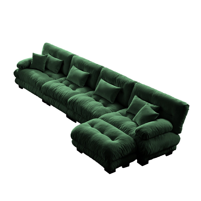 Comfortable Modular 4-seater Sofa With Convertible Footstool, Green