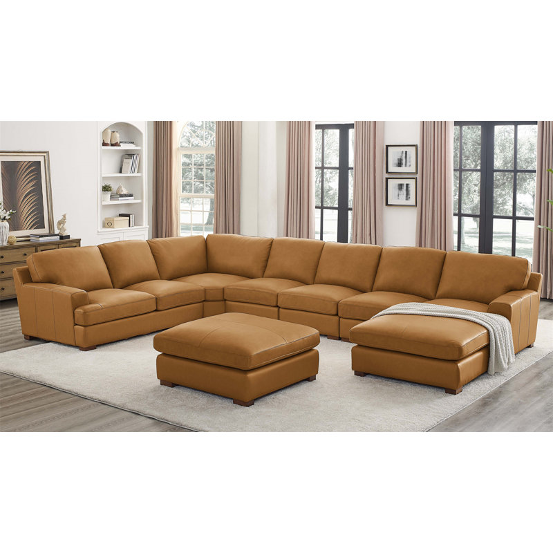Canapé modulaire en cuir à large assise modulaire, Similicuir gingembre