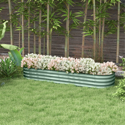 Ensemble de jardin surélevé galvanisé 77,73 po x l 24,5 po H 11,98 po, pot de fleurs extérieur en métal avec bordure, pour la plantation de fleurs, d'herbes et de légumes, assemblage facile, auto-vidange 6,4 pi 2 pi 1 po, bordure surélevée, croissance