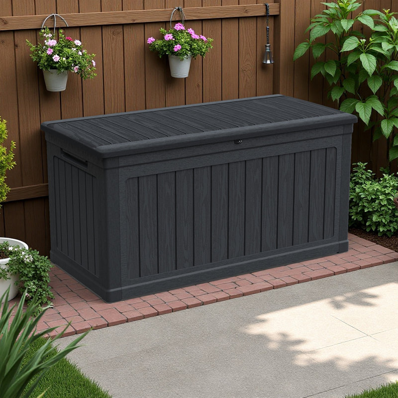230 Gallon Double-wall Resin Deck Box - Lockable Waterproof Outdoor Storage & Seating, 440 Lbs Capacity