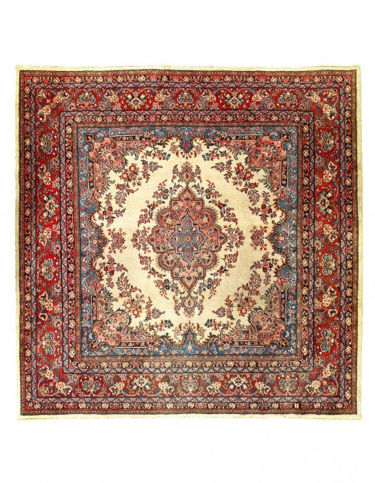 Tapis carré en laine d'agneau carré unique 9 pi x 9 pi Amun