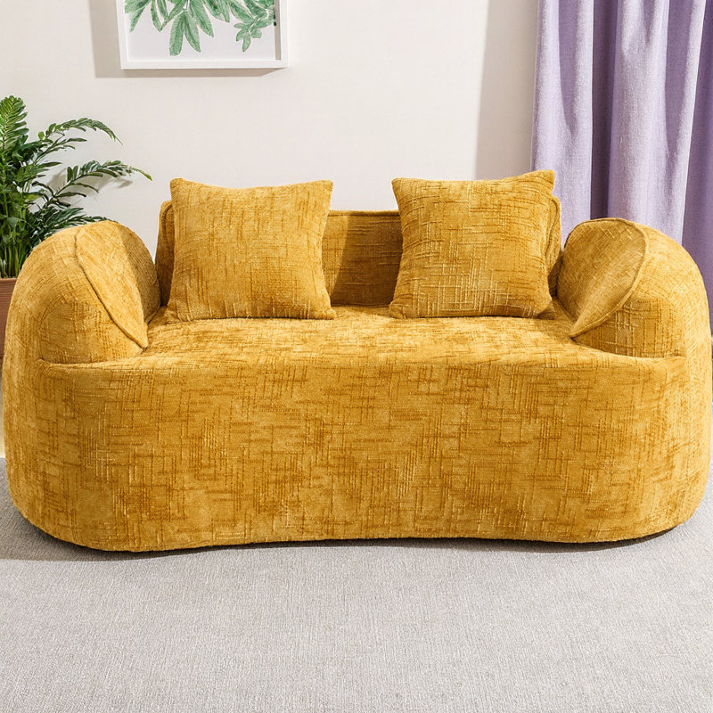 Canapé incurvé à deux places avec accoudoirs et 2 coussins, canapé rembourré en chenille avec ressorts en mousse, aucun petit appartement requis