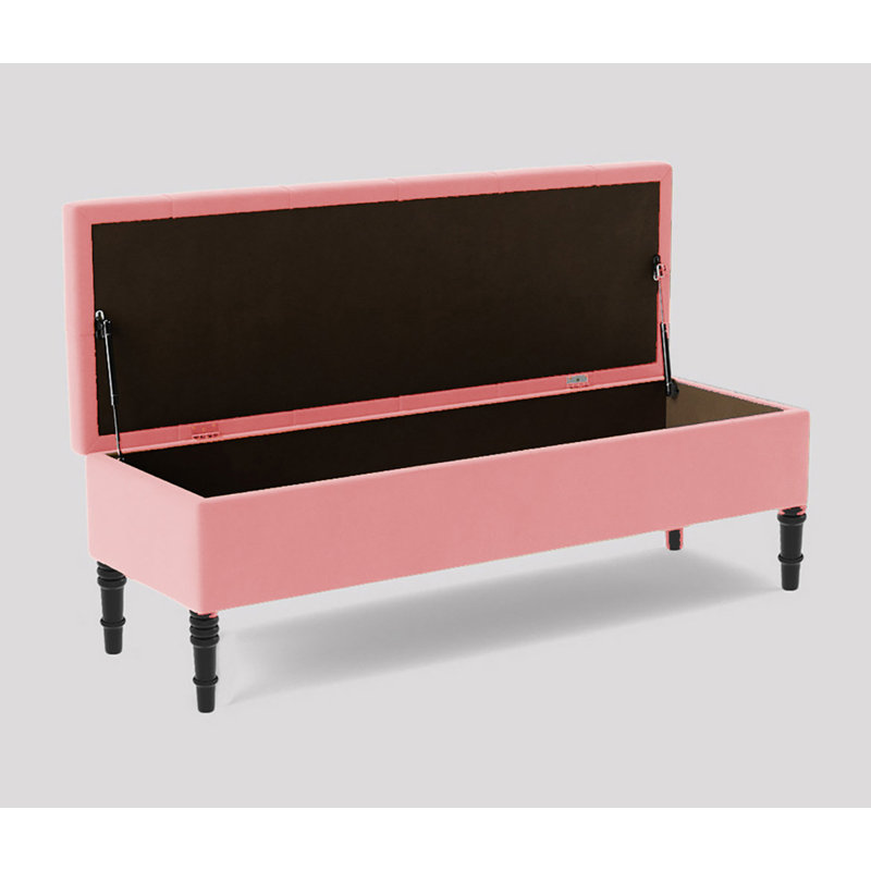 Alyana 90cm Wide Tufted Rectangle Ottoman Storage Bench, Upholstery Velvet Shoe Bench with Turned Wooden Legs
