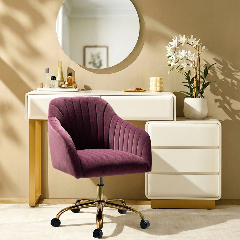 Chaise de travail en velours Adan, Velours mauve