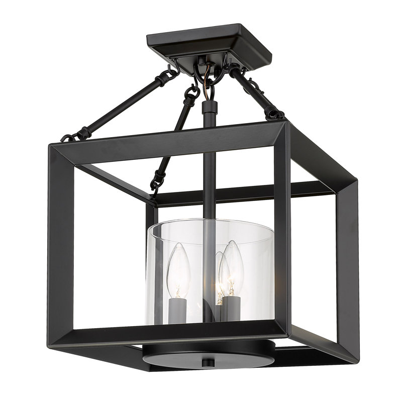 Averee 3 - Light Lantern Pendant, Clear Glass, Matte Black