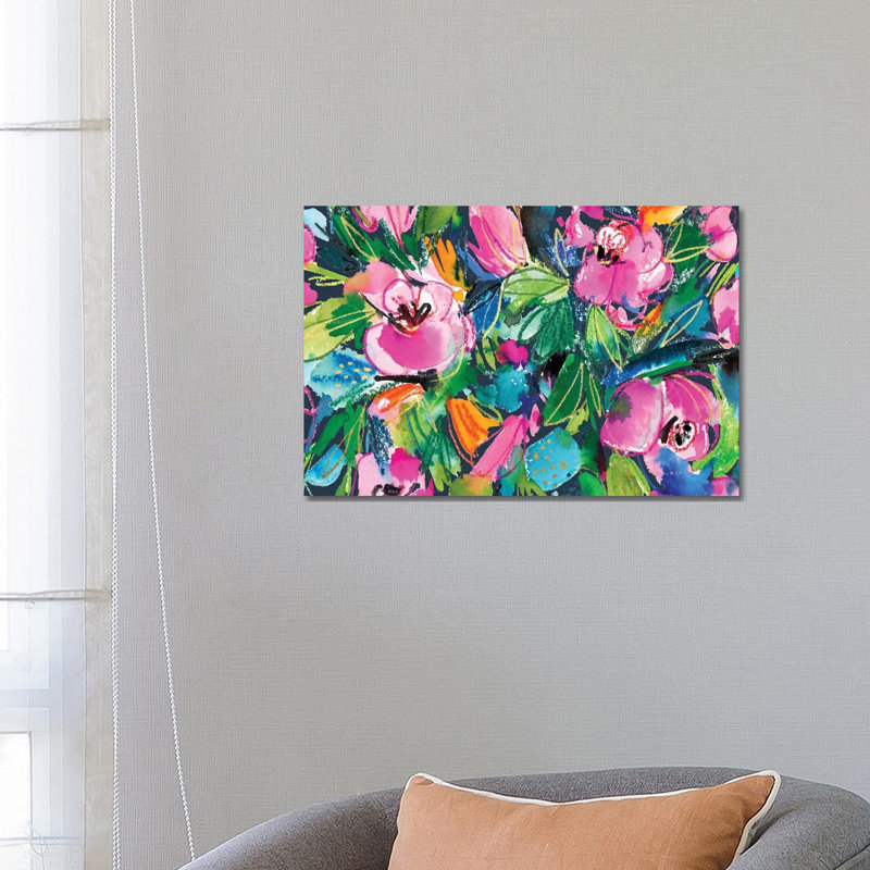 Floral Fun I par Joy Ting - peinture sur toile tendue, H 18 po x l 26 po x P 1,5 po