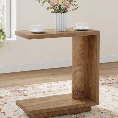 C-Shaped End Table, Wood Side Table Nightstand