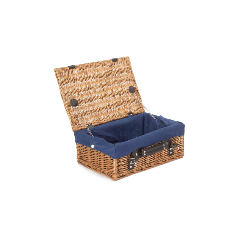 Wicker Hamper Basket with Lining, Double Steamed/Navy Blue, 15cm H x 36cm W x 26cm D