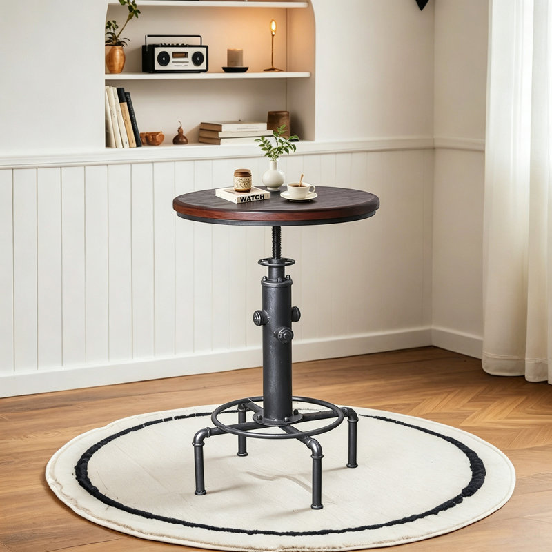 Table bistro industrielle 32,28 à 36,22 po, Brun foncé / argent