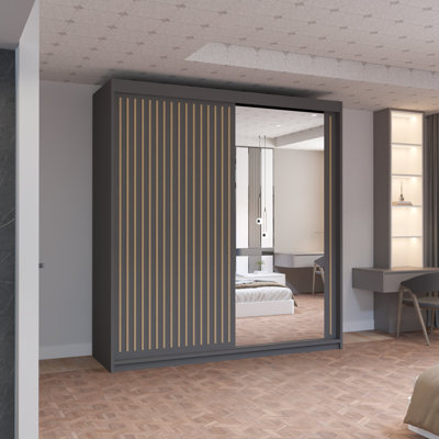 Moscow Sliding Wardrobe with Mirror Modern Bedroom Wardrobe 4 Colours 3 Sizes