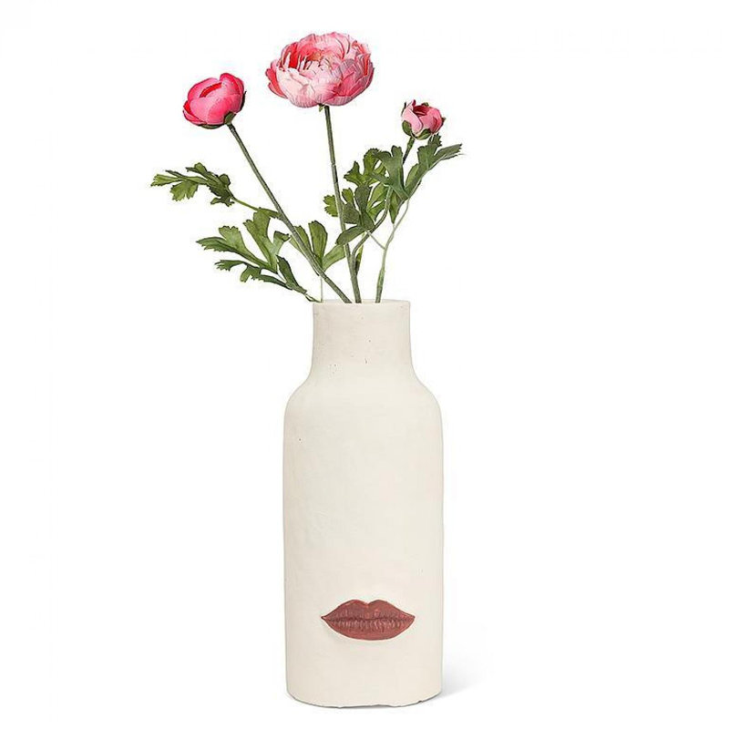 Abstract Faces Vase, 4" H x 4" W x 10" D, Red;Ivory