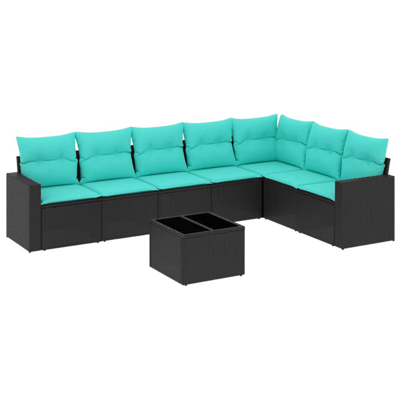  8 Piece Patio Sofa Set With Cushions Black Poly Rattan