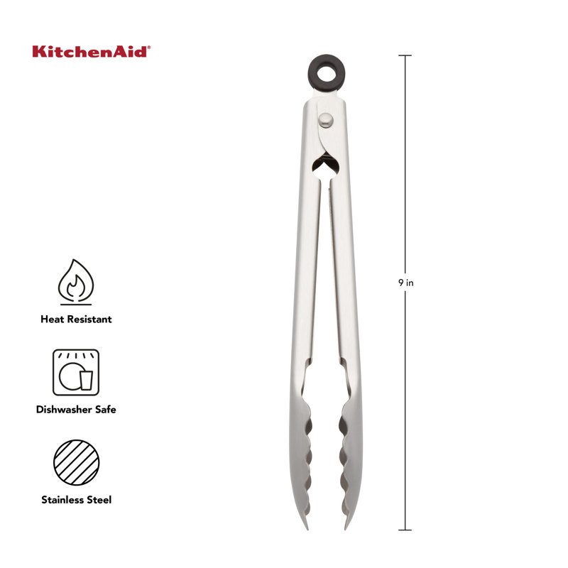 KitchenAid® Gourmet Stainless Steel Serving Tongs with Hang Hook and Secure Closing Lock, 9 Inch