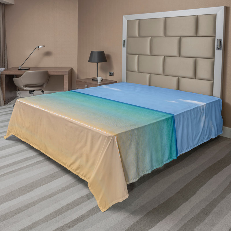 Ambesonne Landscape Top Flat Sheet m Beach Hot Sun Cream Turquoise_13968, Queen Flat Sheet