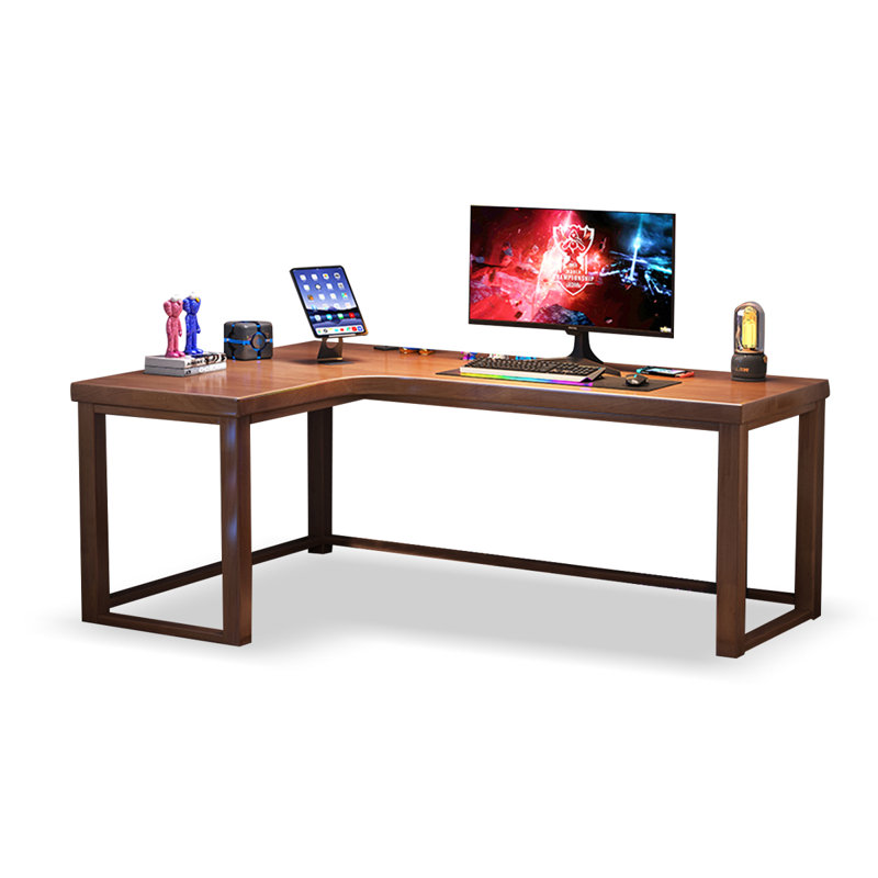 Bureau en L en bois massif, H 29,33 po x l 62,6 po x P 47,24 po, Noyer, Retour à gauche