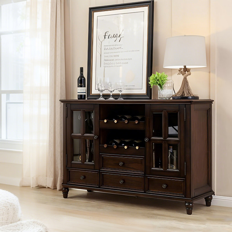 Armoire de salle à manger et rangement pour le vin en bois massif de style américain 51,18 "