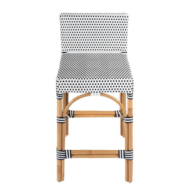 Tabouret de bar 24,5 po Estella, Blanc / pois bleu marine, Tabouret de comptoir (siège d'une hauteur de 24 p