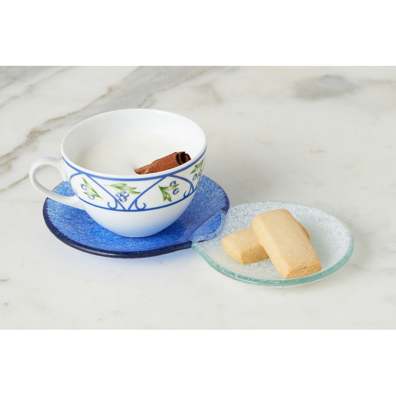 Glass Snack and Tea Duo Plate, Navy Blue