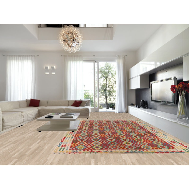 Tapis oriental géométrique multicolore Kilim 10 x 16