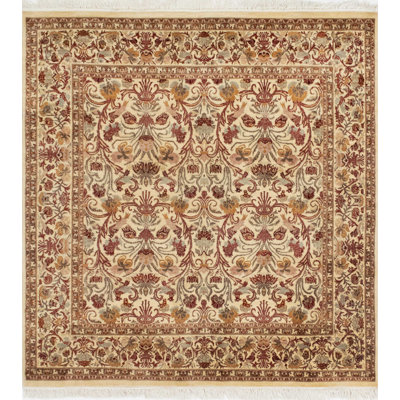 Tapis décoratif en laine noué à la main de conception unique ivoire 6 pi x 6 pi 4 po new age Wali