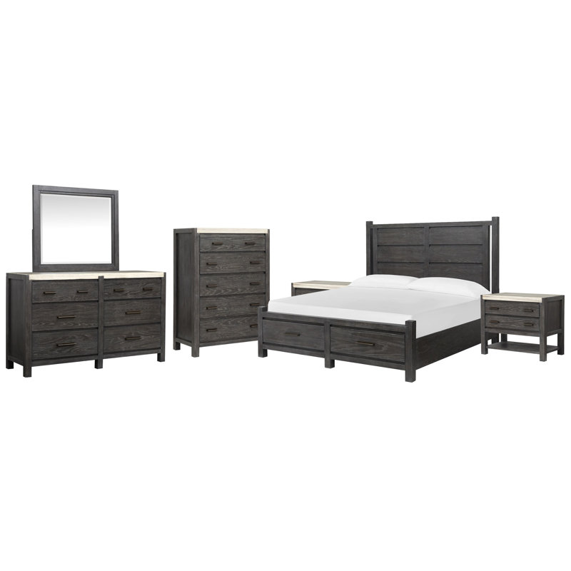 Commode à 2 tiroirs Wilmot California, 6 Pcs:Bed,2Nightstand,Dresser,Mirror,Drawer Chest, Très grand californien