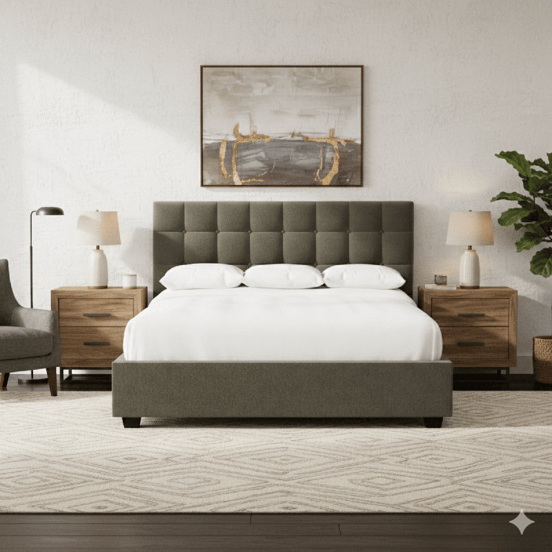 Bernhardt Avery Fabric Panel Bed King, Espresso/Light Gray