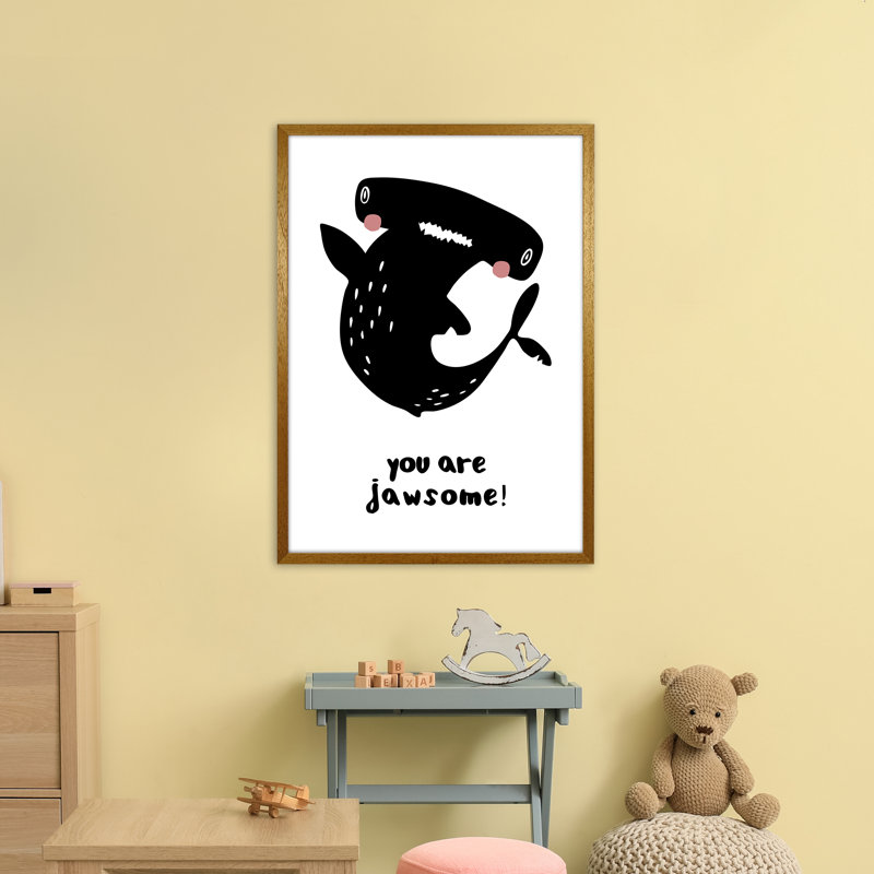 Shark by Miniofmine - Print, 88cm H x 64cm W x 3cm D, Brown Framed