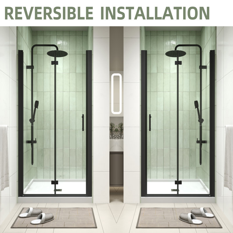 34" - 35 3/8" W x 72" H Bi-Fold Frameless Shower Door with 1/4" (6mm) Clear Tempered Glass, Matte Black