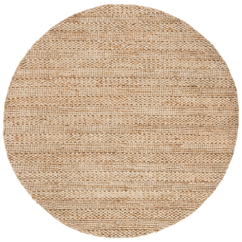 Concord Natural Fiber Hand Woven Jute/Cotton Striped Rug in Natural, Round 4'