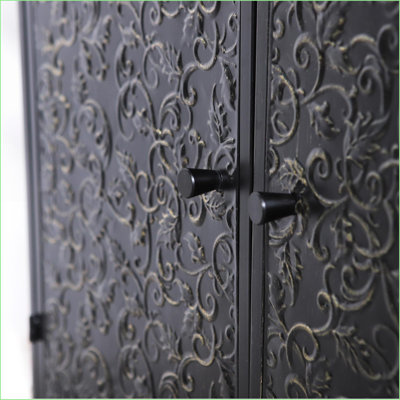 Accent Cabinet with 2 Doors, Distressed Black Gold Storage for Entryway | Steel | Farmhouse