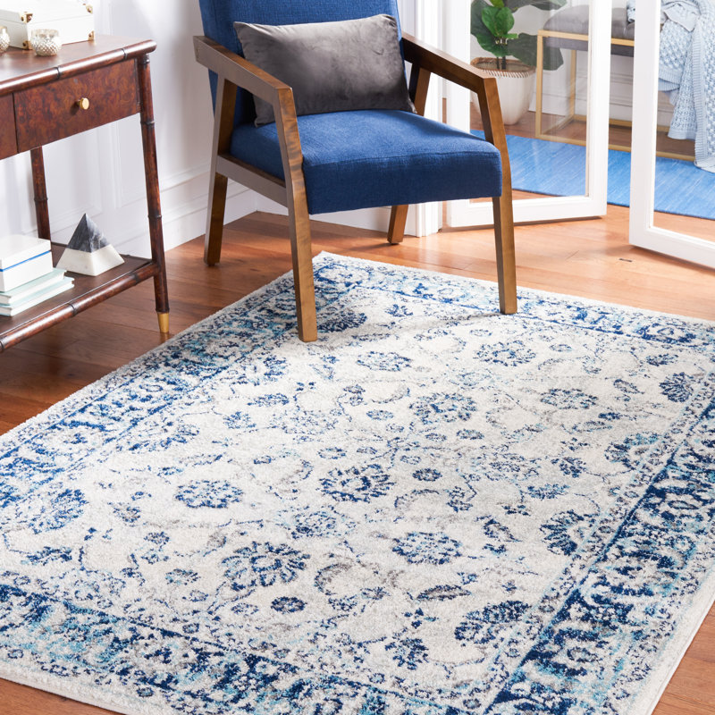 Tapis ivoire / bleu Tulum 281, Rectangle 8 pi x 10 pi