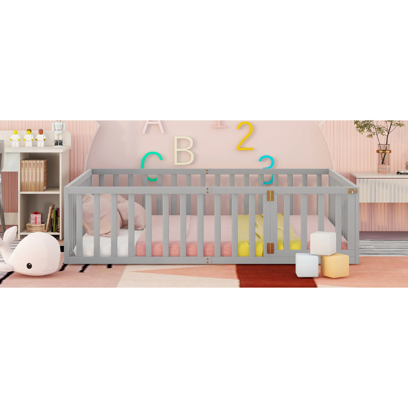 Wren  Wood Daybed Frame With Fence, Rustic Style, Solid Pine, Queen, Gray
