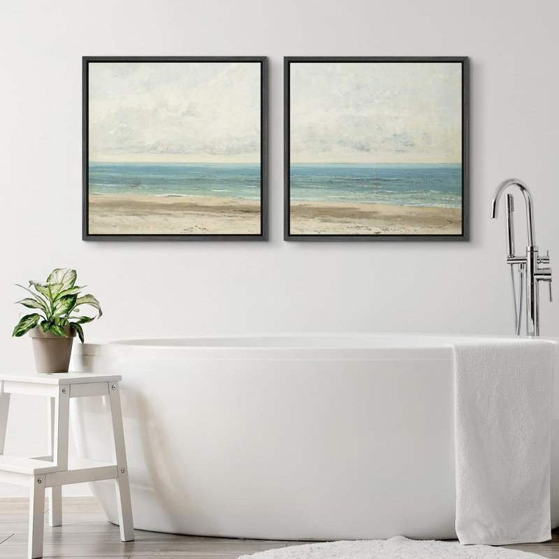 Calm Shoreline Coastal Ocean Beach illustrations Modern Art Minimal Relax / Calm Bathroom Decor - ensemble de 2 reproductions sur toile flottante