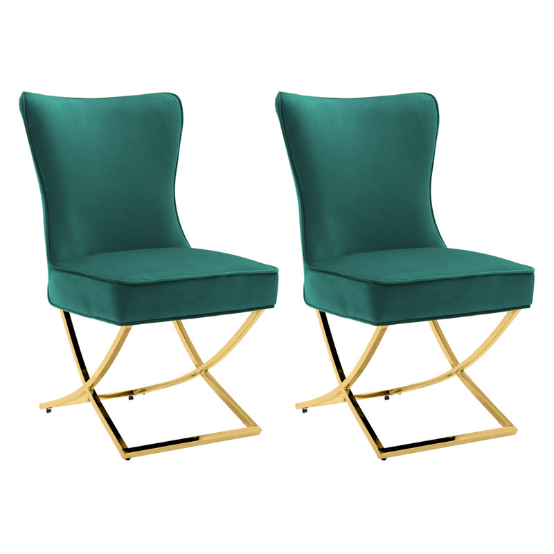 Chaise parsons rembourrée en velours capitonné Chary, Vert