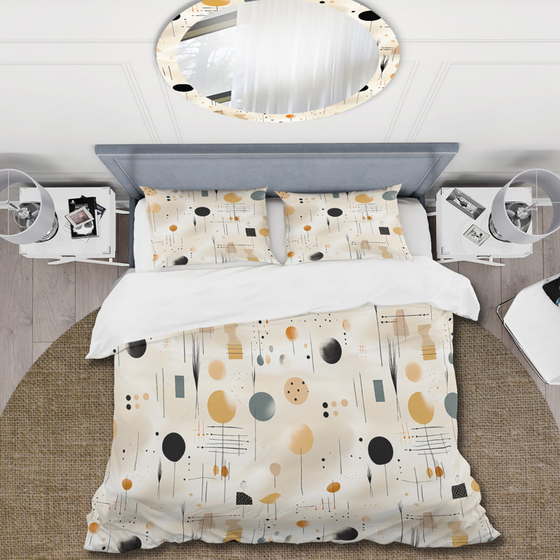 Literie bohème minimalisme beige avec fougères, Housse de couette pour très grand lit et 2 très