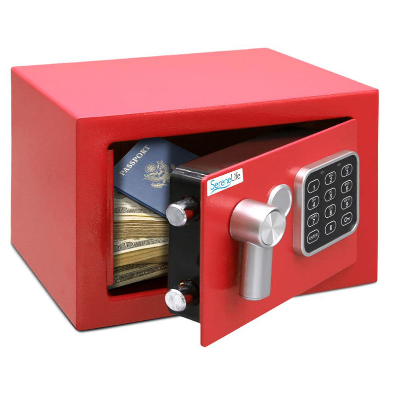 Coffre-fort électronique compact avec pavé tactile numérique, commande mécanique, clés incluses, Argent argent