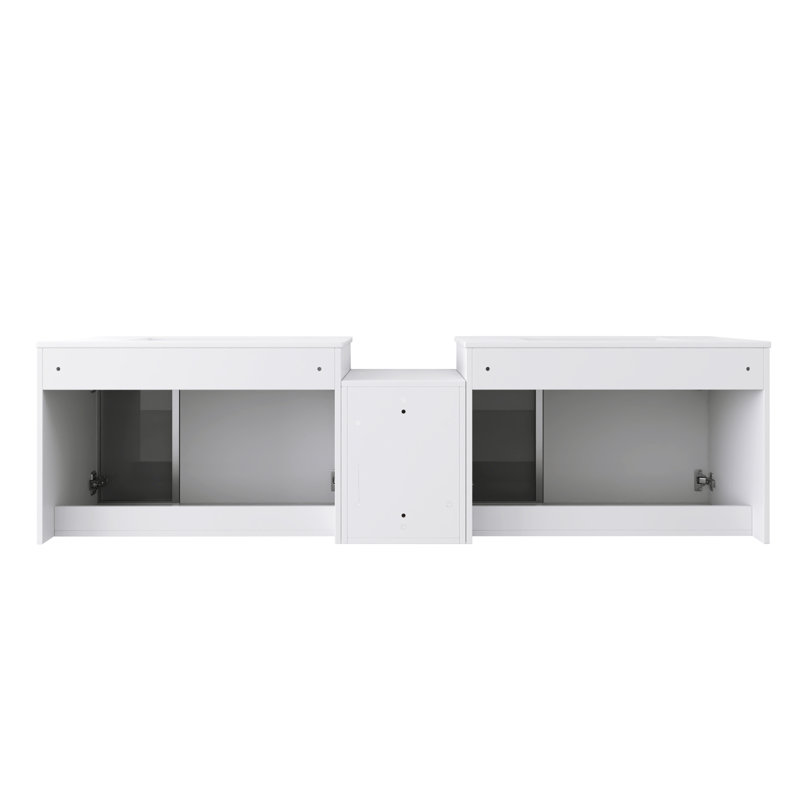 Meuble-lavabo moderne et spacieux avec lavabo en céramique, finition blanche brillante pour la salle de bain