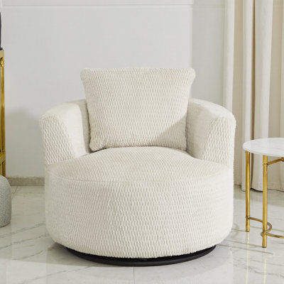 Fauteuil d'appoint pivotant à 360 ° en fausse fourrure crème - Confort moderne pour le salon et le bureau