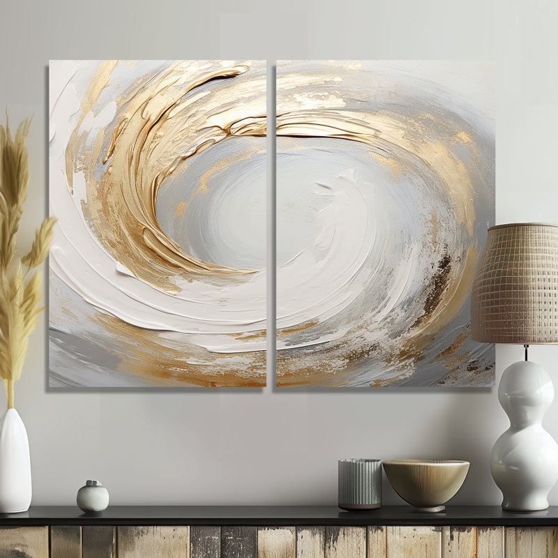 Vortex doré et or doux blanc III - grandes spirales abstraites, art mural, 36" H x 48" W, Wrapped Canvas, Does Not Apply