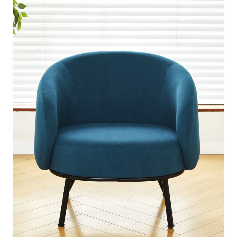 28.7'' wide velvet barrel channel armchair, Greenish Blue Velvet